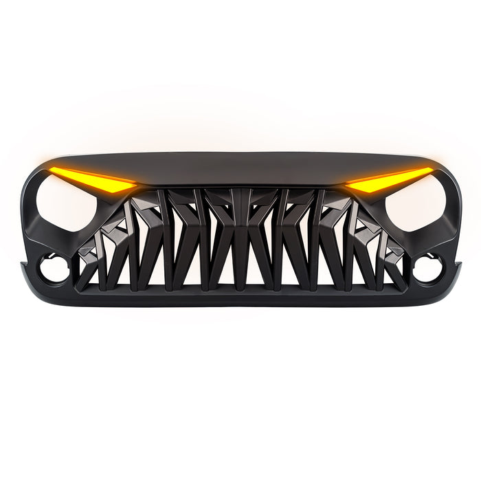 Shark Grille  w/ LED Eyebrow DRL and Turn Signals - Matte Black For 07-18 Jeep Wrangler JK | AMERICAN MODIFIED