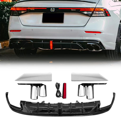 Rear Bumper Diffuser Lip W/ LED Light & Quad Tips For 2023-2026 11th Honda Accord Sedan | American   Modified