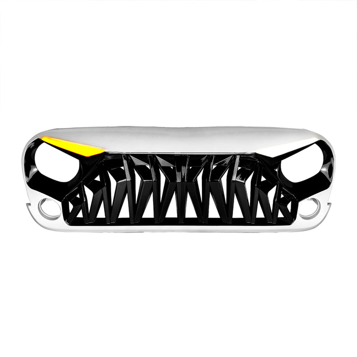 Shark Grille W/ LED Eyebrow DRL and Turn Signals - White & Black For 07-18 Jeep Wrangler JK | American Modified