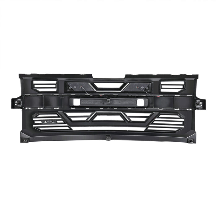 Armor Grille W/ Amber Lights & Emblem Holder - Glossy Black For 2019-2021 Chevy Silverado 1500 | American Modified