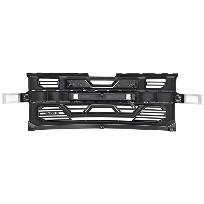 Armor Front Grille W/ Off-Road Lights & Amber Lights - Chrome Glossy Black For 2019-2021 Chevy Silverado 1500|American Modified
