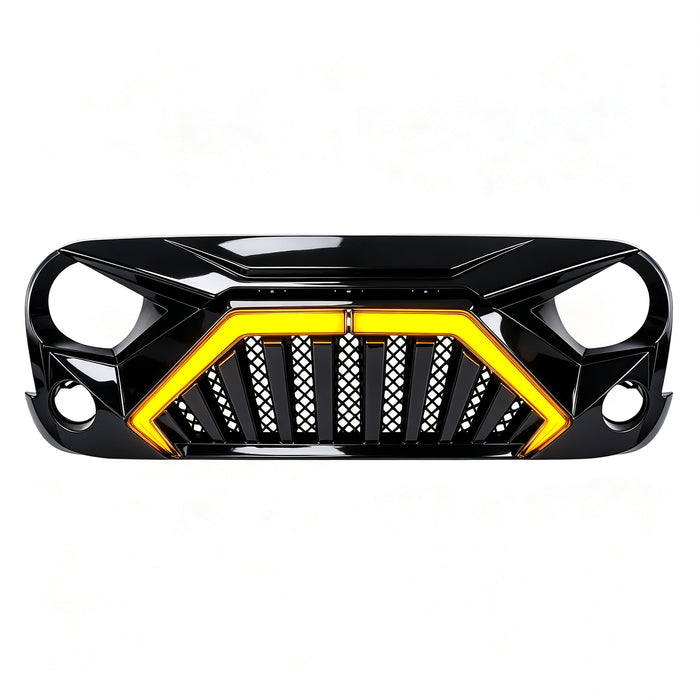 Goliath Grille W/ LED DRL and Turn Signals - Glossy Black For 07-18 Jeep Wrangler JK | American Modified