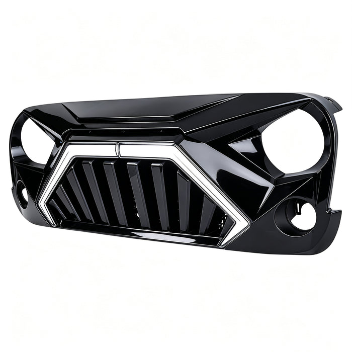 Goliath Grille W/ LED DRL and Turn Signals - Glossy Black For 07-18 Jeep Wrangler JK | American Modified