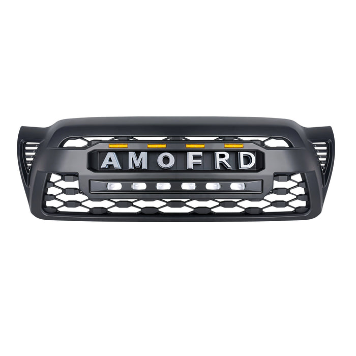 TRD PRO Style Grille w/ LED Off-Road Lights, Amber Lights and DIY Letters for 2005-2011 Toyota Tacoma- Matte Black | American Modified