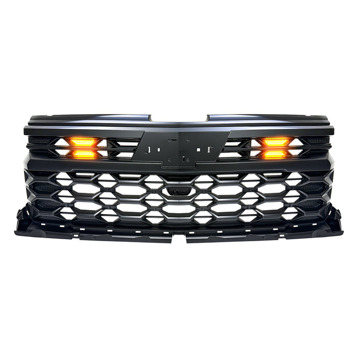 ZR2 Style Grille W/ Emblem Base & Amber Lights - Matte Black For 2022-2024 Chevy Silverado 1500 (Not Fit ZR2) | American Modified