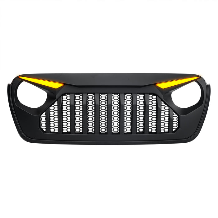 Gladiator Vader Grille W/ LED Eyebrow DRL and Turn Signals - Matte Black For 18+ Jeep Wrangler JL & Gladiator JT W/O Trailcam | American Modified