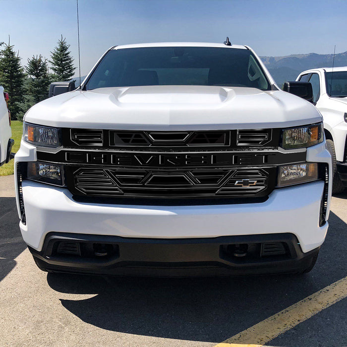 Armor Grille W/ Emblem Holder No Amber Lights - Glossy Black For 2019-2021 Chevy Silverado 1500 | American Modified