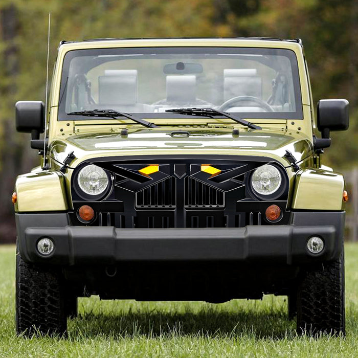 Empire Grille W/ Amber Lights - Glossy Black for 07-18 Jeep Wrangler JK | American Modified