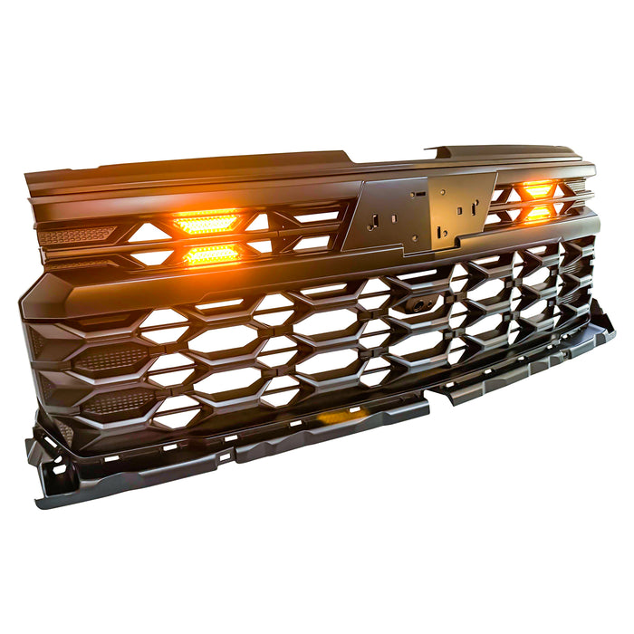ZR2 Style Grille W/ Emblem Base & Amber Lights - Matte Black For 2022-2024 Chevy Silverado 1500 (Not Fit ZR2) | American Modified
