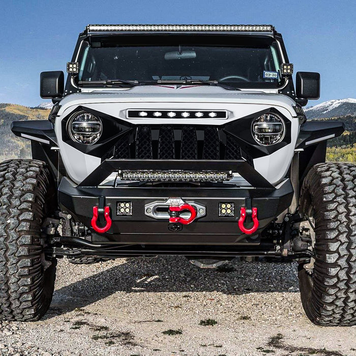 Demon Grille W/ Led Off-Road Lights-White & Black For 18-23 Jeep Wrangler Jl & Gladiator Jt W/O Trailcam| American Modified