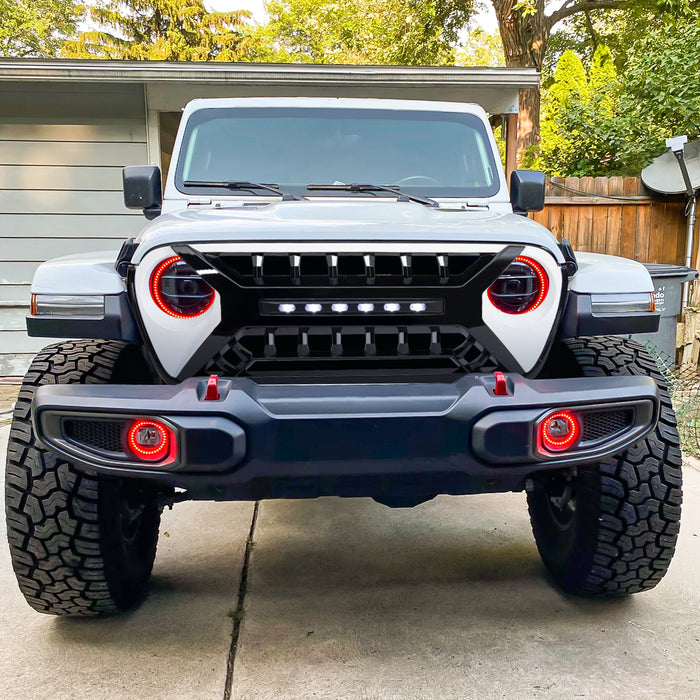 Armor Grille W/ Off-Road Lights - White & Black For 18-23 Jeep Wrangler JL & Gladiator JT | American Modified
