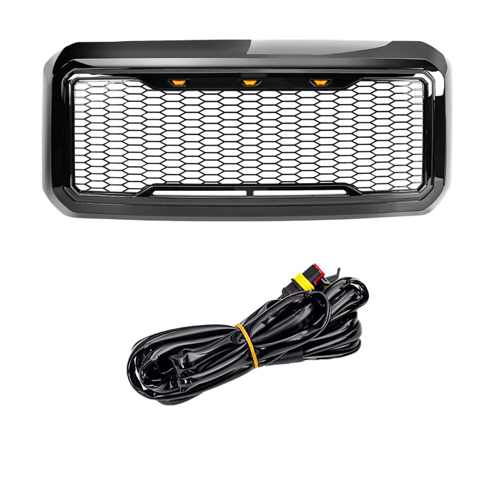 Raptor Style Mesh Grille W/ Amber Lights - Glossy Black For 2011-2016 Ford F250/350/450/550 Super Duty｜American Modified