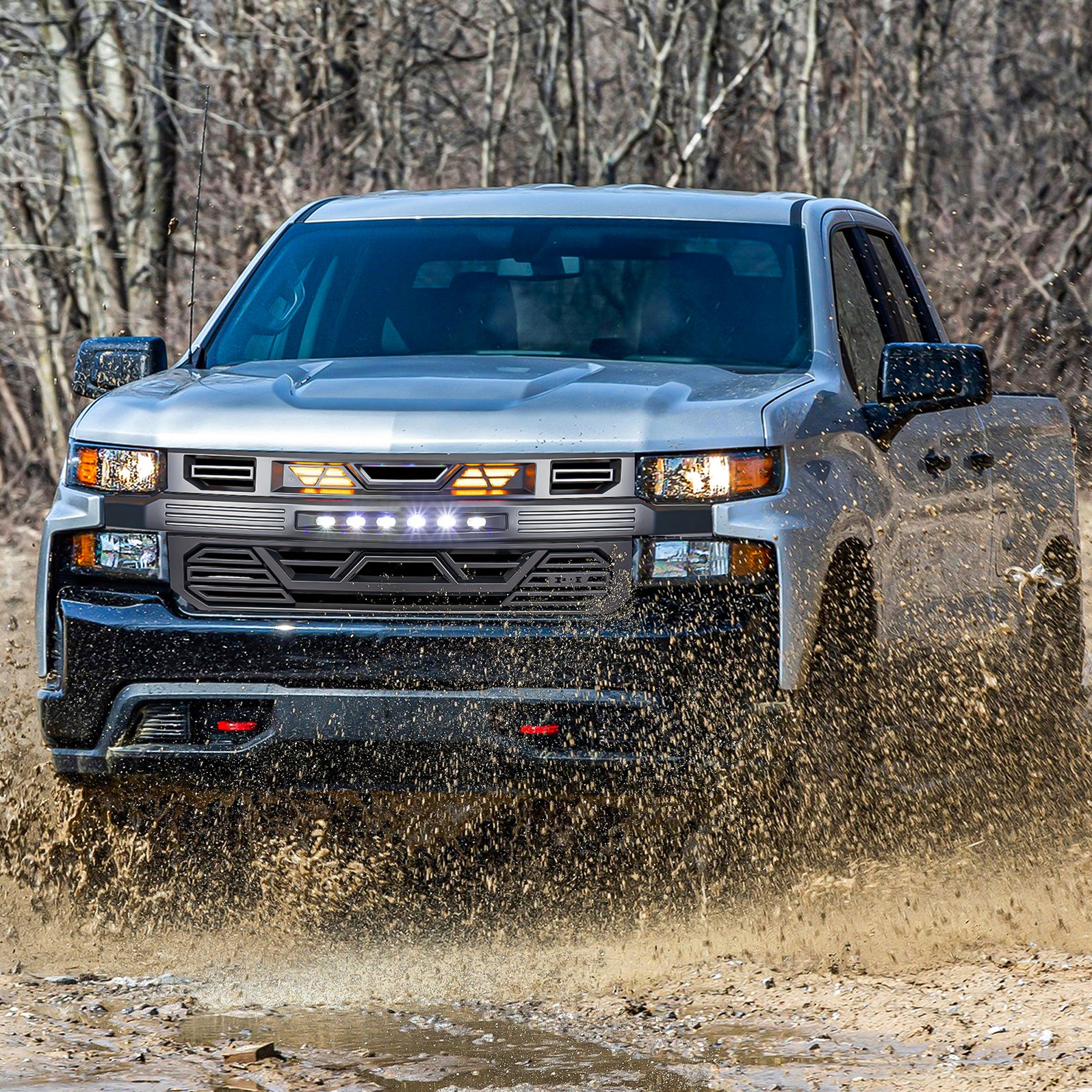 American Modified Armor Front Grille W/ Off-Road Lights & Amber Lights ...