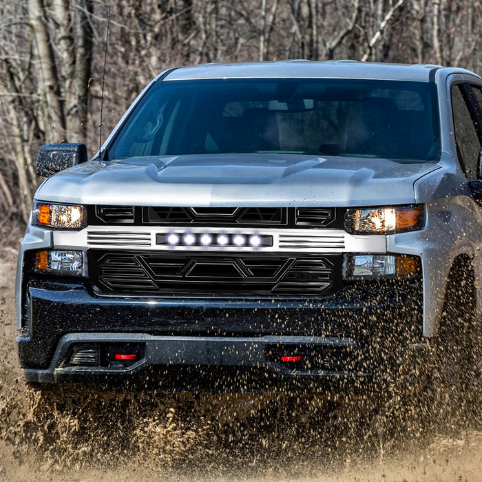 Armor Front Grille W/ Off-Road Lights No Amber Lights - Chrome Glossy Black For 2019-2021 Chevy Silverado 1500 | American Modified