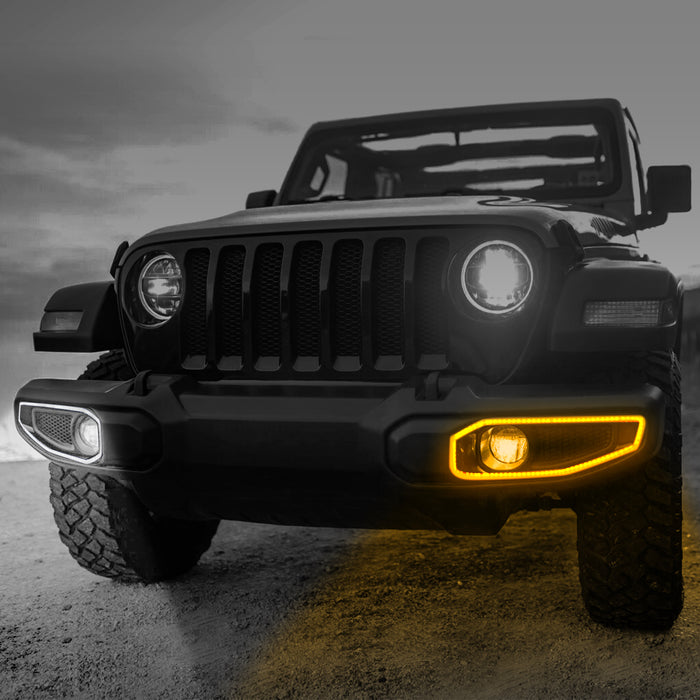 LED Front Bumper Fog Light Covers W/ Turn signal For 18+ Jeep Wrangler JL & Gladiator JT | American Modified