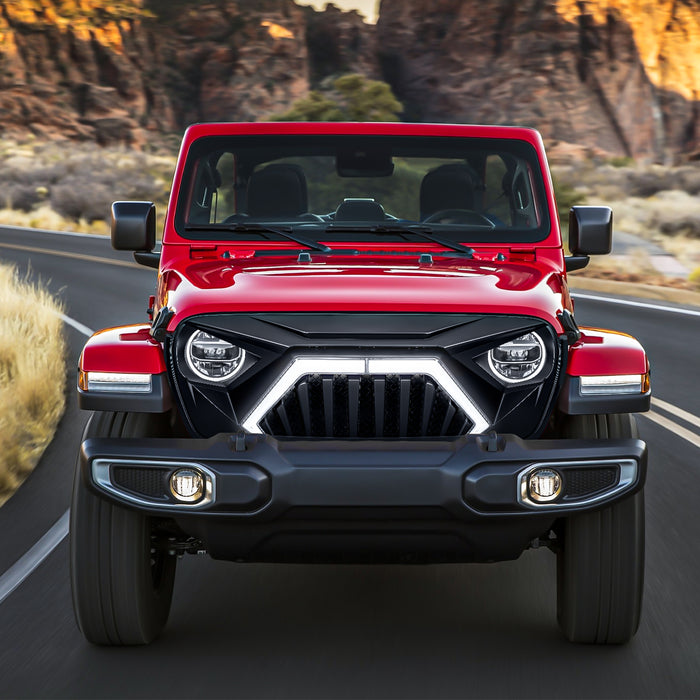 Goliath Grille w/ LED DRL and Turn Signals - Matte Black For 18+ Jeep Wrangler JL & Gladiator JT | AMERICAN MODIFIED