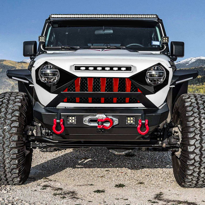 Demon Grille W/ Led Off-Road Lights - Red & White & Black For 18+ Jeep Wrangler JL & Gladiator JT W/O Trailcam | American Modified