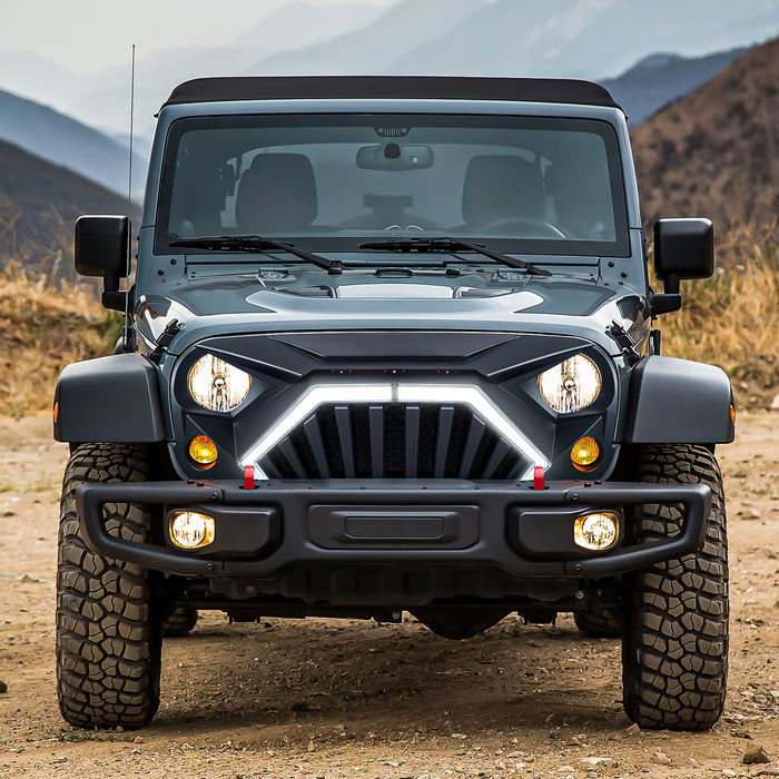 Goliath Grille w/ LED DRL and Turn Signals - Matte Black For 07-18 Jeep Wrangler JK | AMERICAN MODIFIED
