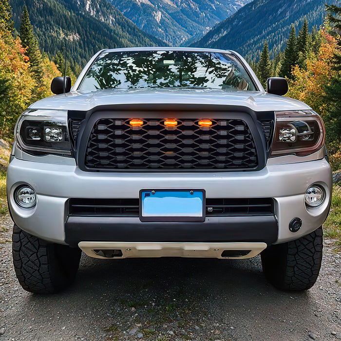 Front Mesh Grille W/ Amber Lights - Matte Black For 2005-2011 Toyota Tacoma | American Modified