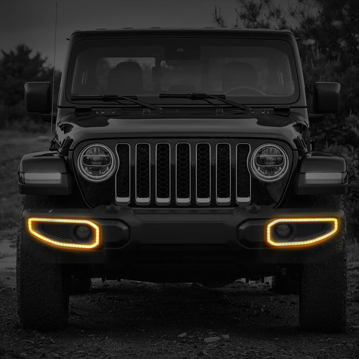 LED Front Bumper Fog Light Covers W/ Turn signal For 18+ Jeep Wrangler JL & Gladiator JT | American Modified