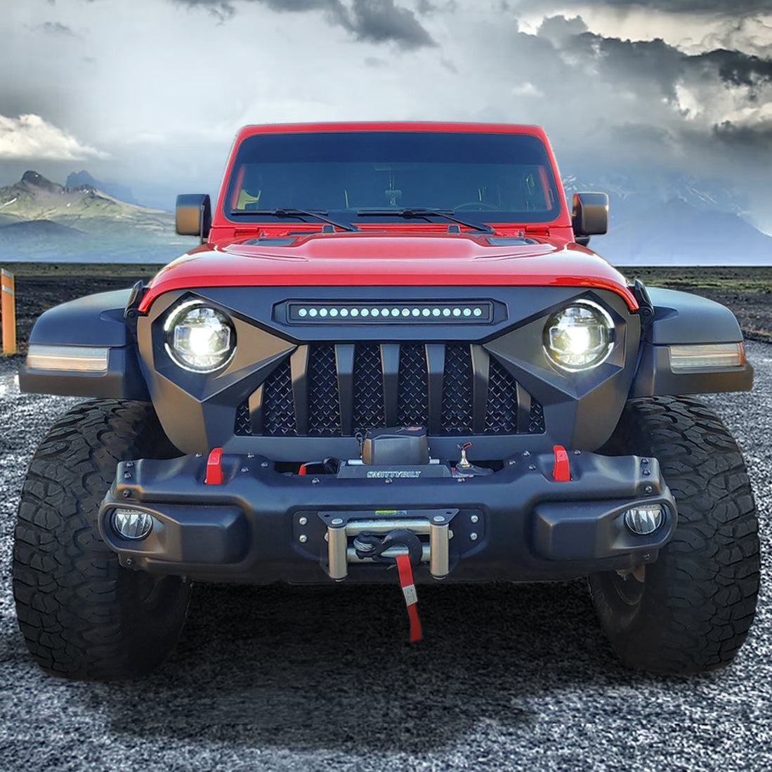 AMERICAN MODIFIED 9 Inch LED Halo Headlights & Demon Grille w/LED Off ...