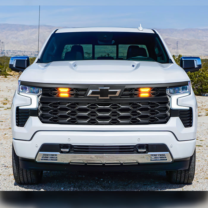ZR2 Style Grille W/ Emblem Base & Amber Lights - Matte Black For 2022-2024 Chevy Silverado 1500 (Not Fit ZR2) | American Modified