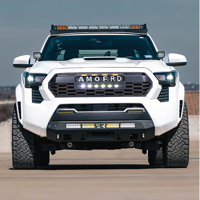 Front Grille W/ Off-Road Lights & Emblem Base - Matte Black For 2024+ Toyota Tacoma | American Modified