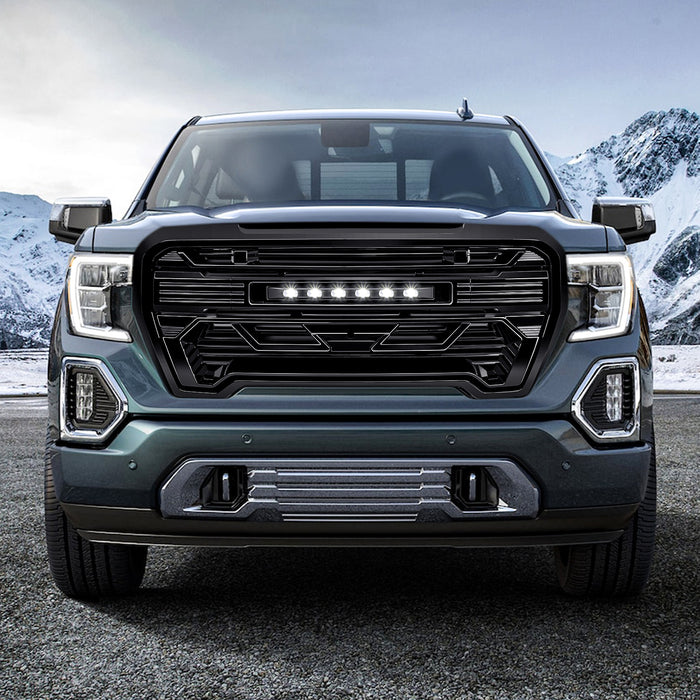 Armor Grille W/Off-Road Lights - Glossy Black For 2019-2021 GMC Sierra 1500 | American Modified