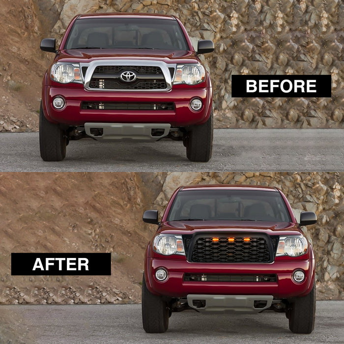 Front Mesh Grille W/ Amber Lights - Matte Black For 2005-2011 Toyota Tacoma | American Modified