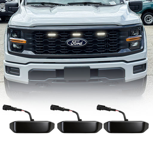 Smoked Lens White LED Raptor Style Grille Lights for 2024+ Ford F-150 STX (3PC Kit) | American Modified