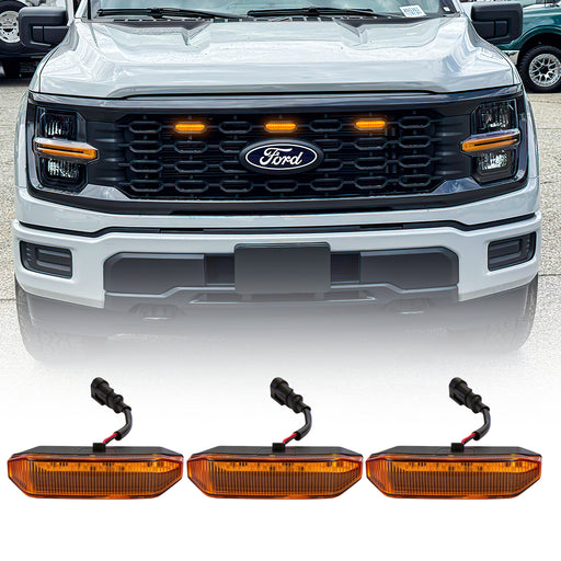Amber LED Raptor Style Grille Lights for 2024+ Ford F-150 STX (3PC Kit) | American Modified