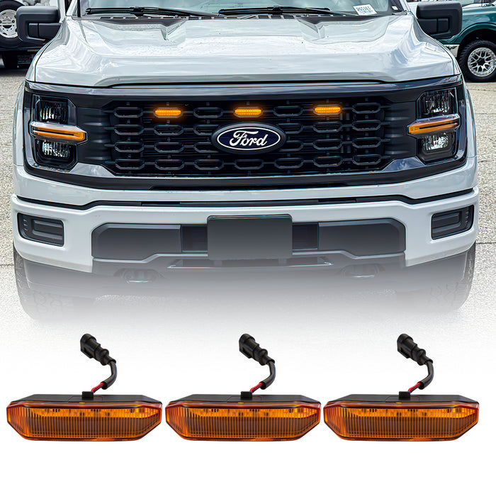 Amber LED Raptor Style Grille Lights for 2024+ Ford F-150 STX (3PC Kit) | American Modified