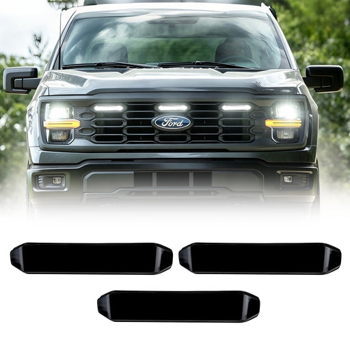 Smoked Lens White LED Raptor Style Grille Lights for 2024+ Ford F-150 XL(3PC Kit) | American Modified