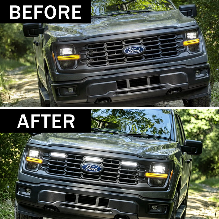 Smoked Lens White LED Raptor Style Grille Lights for 2024+ Ford F-150 XL(3PC Kit) | American Modified