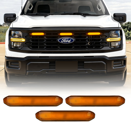 Amber LED Raptor Style Grille Lights for 2024+ Ford F-150 XL (3PC Kit) | American Modified