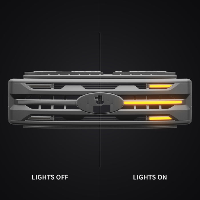 Armor Grille w/ DRL, Amber Lights & OEM Emblem Hole - Matte Black For 2023-2027 Ford F-250 / F-350 Super Duty XL / XLT | American Modified