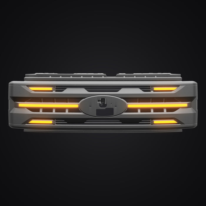 Armor Grille w/ DRL, Amber Lights & OEM Emblem Hole - Matte Black For 2023-2027 Ford F-250 / F-350 Super Duty XL / XLT | American Modified