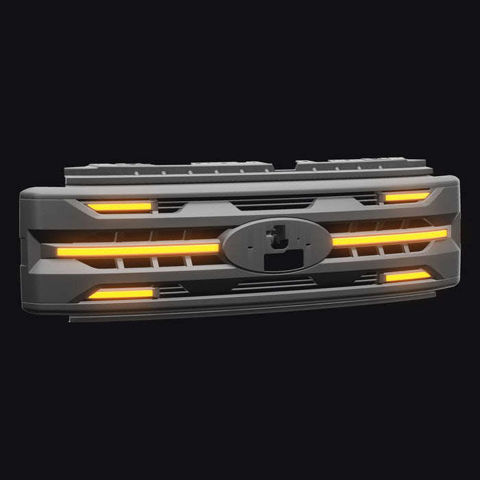 Armor Grille w/ DRL, Amber Lights & OEM Emblem Hole - Matte Black For 2023-2027 Ford F-250 / F-350 Super Duty XL / XLT | American Modified