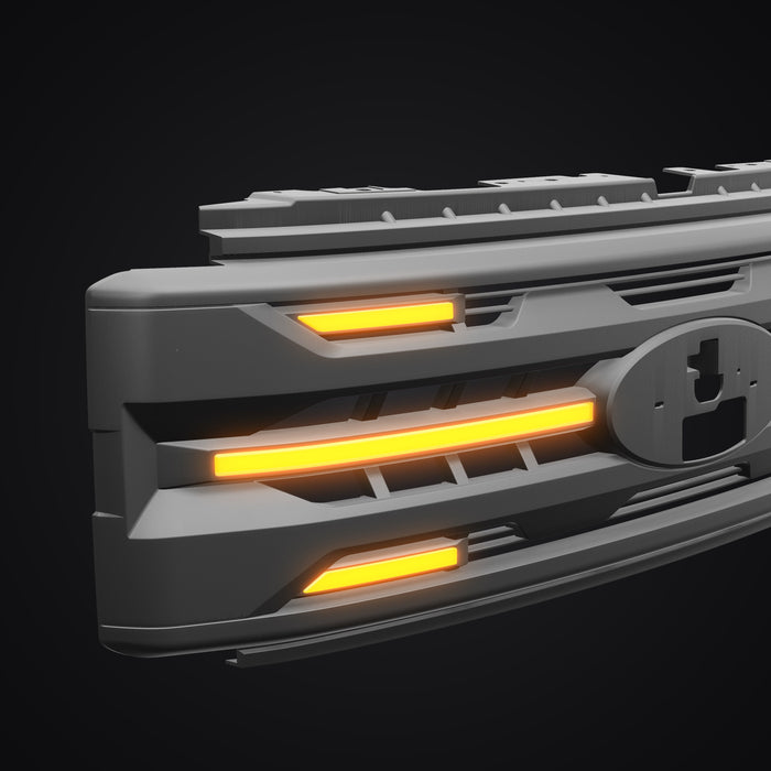 Armor Grille w/ DRL, Amber Lights & OEM Emblem Hole - Matte Black For 2023-2027 Ford F-250 / F-350 Super Duty XL / XLT | American Modified