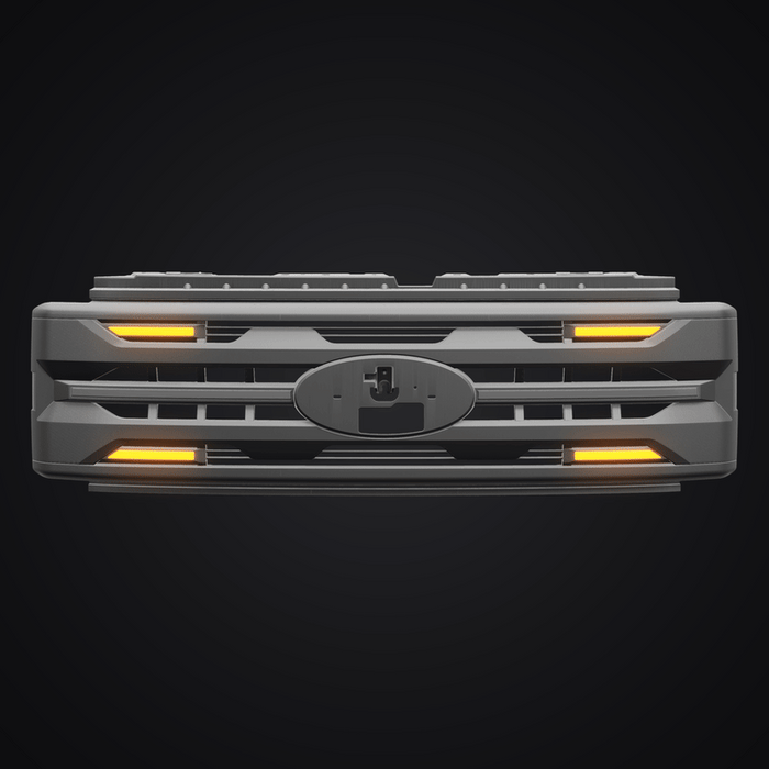 Armor Grille w/ DRL, Amber Lights & OEM Emblem Hole - Matte Black For 2023-2027 Ford F-250 / F-350 Super Duty XL / XLT | American Modified