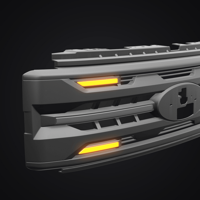 Armor Grille w/ DRL, Amber Lights & OEM Emblem Hole - Matte Black For 2023-2027 Ford F-250 / F-350 Super Duty XL / XLT | American Modified