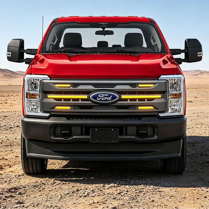 Armor Grille w/ DRL, Amber Lights & OEM Emblem Hole - Matte Black For 2023-2027 Ford F-250 / F-350 Super Duty XL / XLT | American Modified
