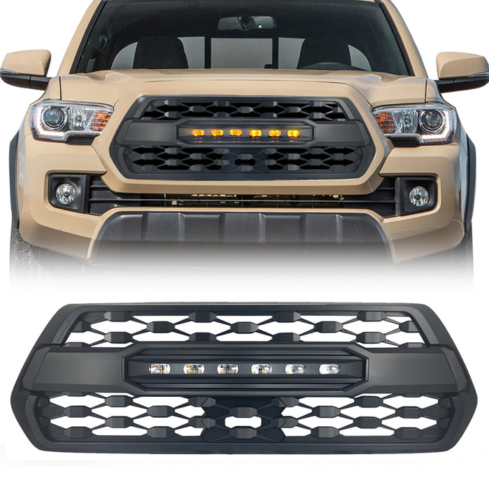 TRD PRO Style Front Grille W/ LED Off-Road Lights - Matte Black For 2016-2023 Toyota Tacoma
