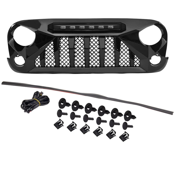 Gladiator Grille W/ 6 White LED beads-Glossy Black For 07-18 Jeep Wrangler Jk | American Modified