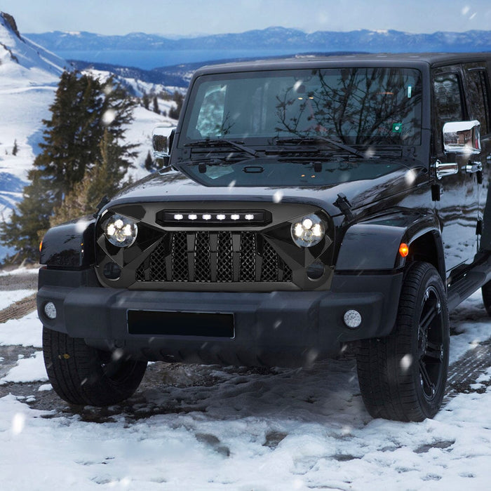 Gladiator Grille W/ 6 White LED beads-Glossy Black For 07-18 Jeep Wrangler Jk | American Modified
