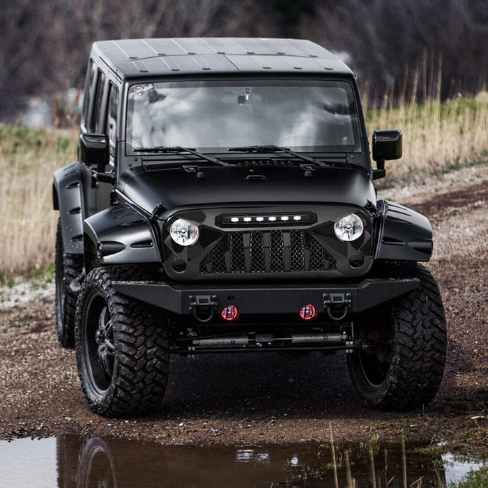 Gladiator Grille W/ 6 White LED beads-Glossy Black For 07-18 Jeep Wrangler Jk | American Modified