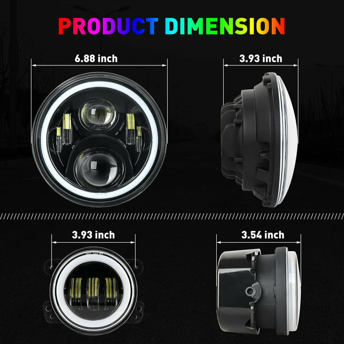 RGB Halo Headlights & RGB Halo Fog Lights Combo for Jeep Wrangler TJ/ JK | American Modified