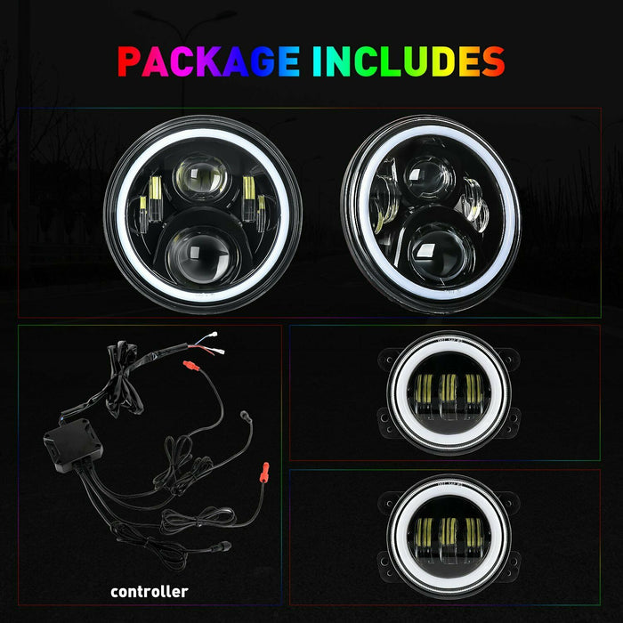 RGB Halo Headlights & RGB Halo Fog Lights Combo for Jeep Wrangler TJ/ JK | American Modified