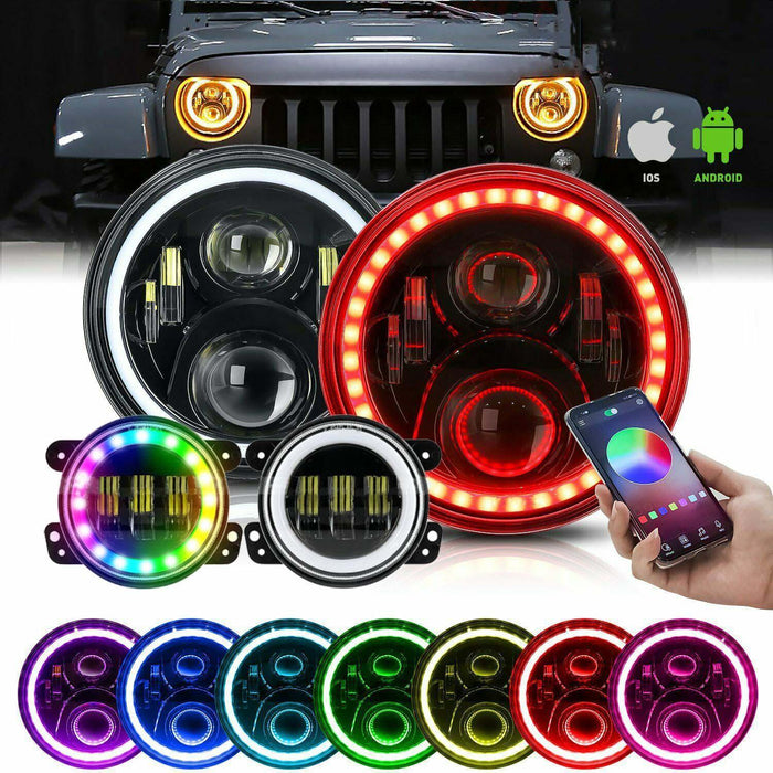 RGB Halo Headlights & RGB Halo Fog Lights Combo for Jeep Wrangler TJ/ JK | American Modified
