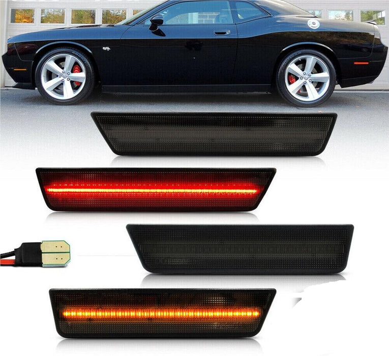 Smoked Front Amber Rear Red LED Side Marker Lights for 2008-2014 Dodge Challenger丨American Modified